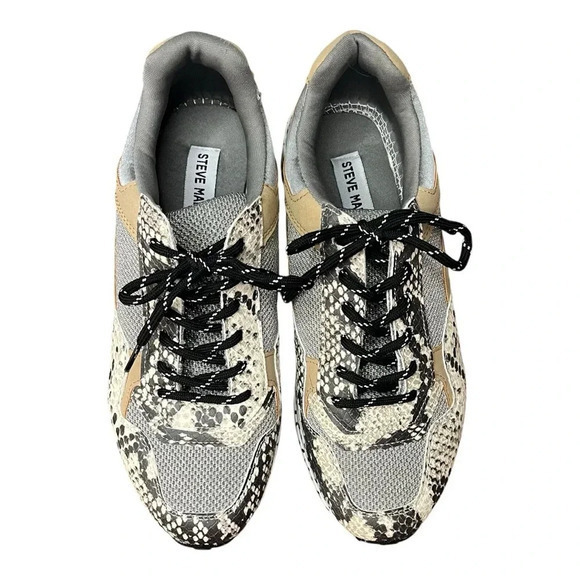 Steve‎ Madden Bena Snake Print Collage Wedge Leather Sneakers Women Size 8.5 - Picture 7 of 13
